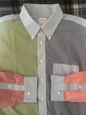 NWT Brooks Brothers 346 Color-block Blue Red Purple Navy Green Men’s Shirt  L